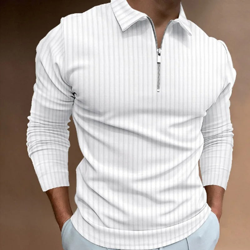 Dave Polo - Stijlvolle longsleeve polo met ritssluiting voor mannen