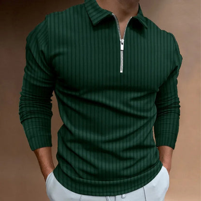 Dave Polo - Stijlvolle longsleeve polo met ritssluiting voor mannen