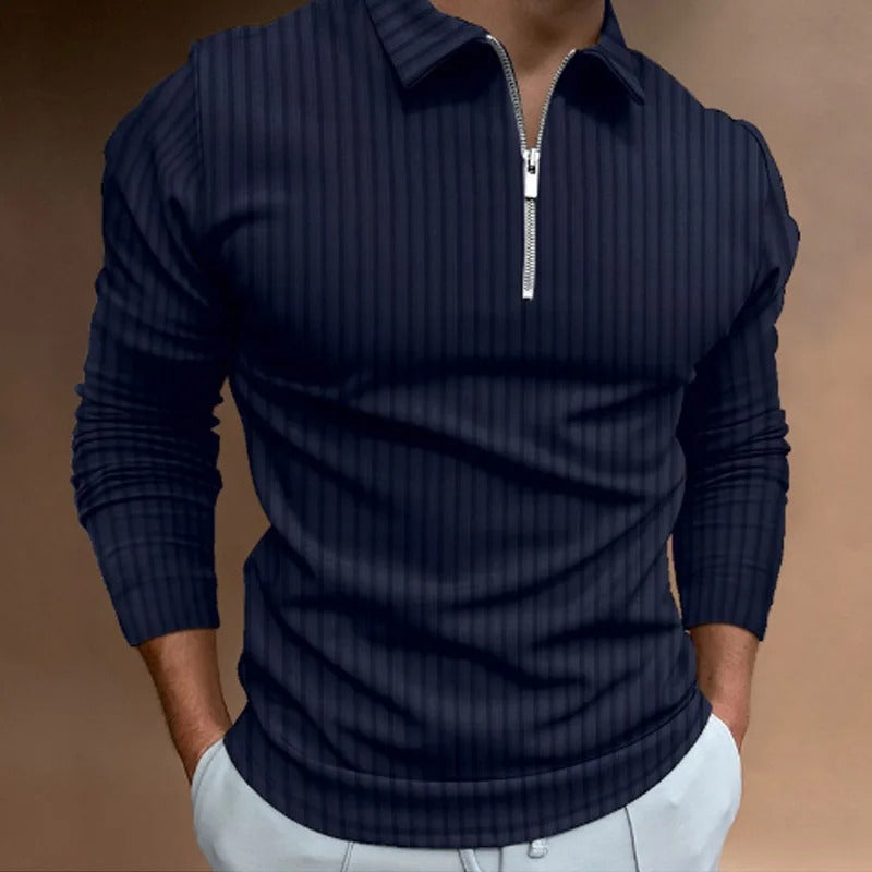 Dave Polo - Stijlvolle longsleeve polo met ritssluiting voor mannen