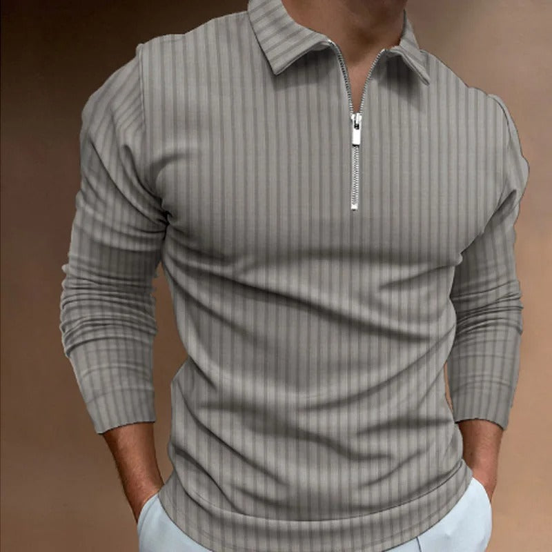 Dave Polo - Stijlvolle longsleeve polo met ritssluiting voor mannen