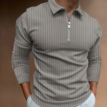 Dave Polo - Stijlvolle longsleeve polo met ritssluiting voor mannen