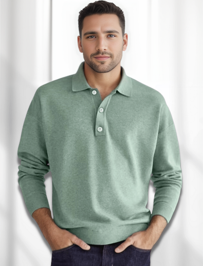 Ganti Polo - Merino-look heren polo met lange mouwen