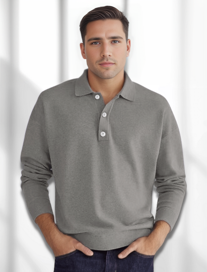 Ganti Polo - Merino-look heren polo met lange mouwen