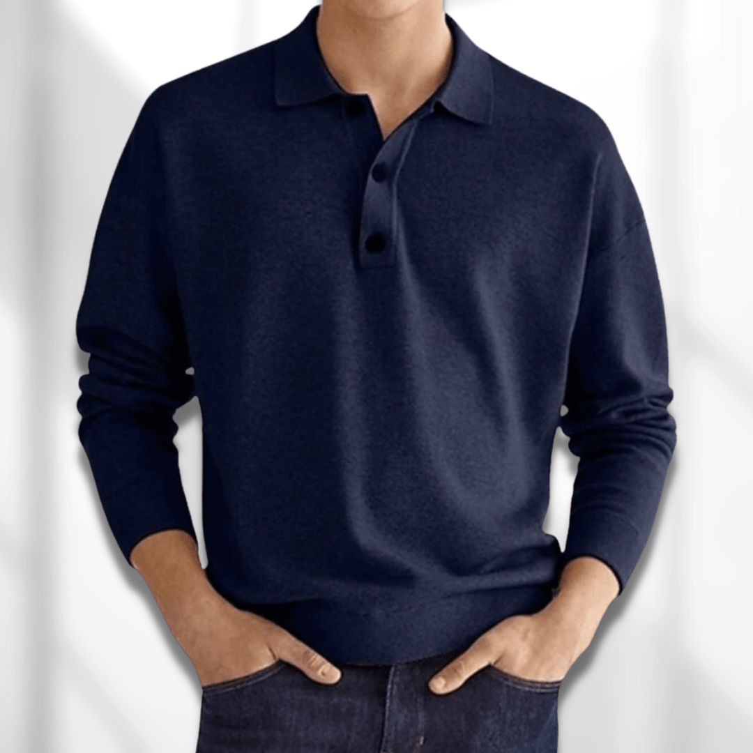 Ganti Polo - Merino-look heren polo met lange mouwen