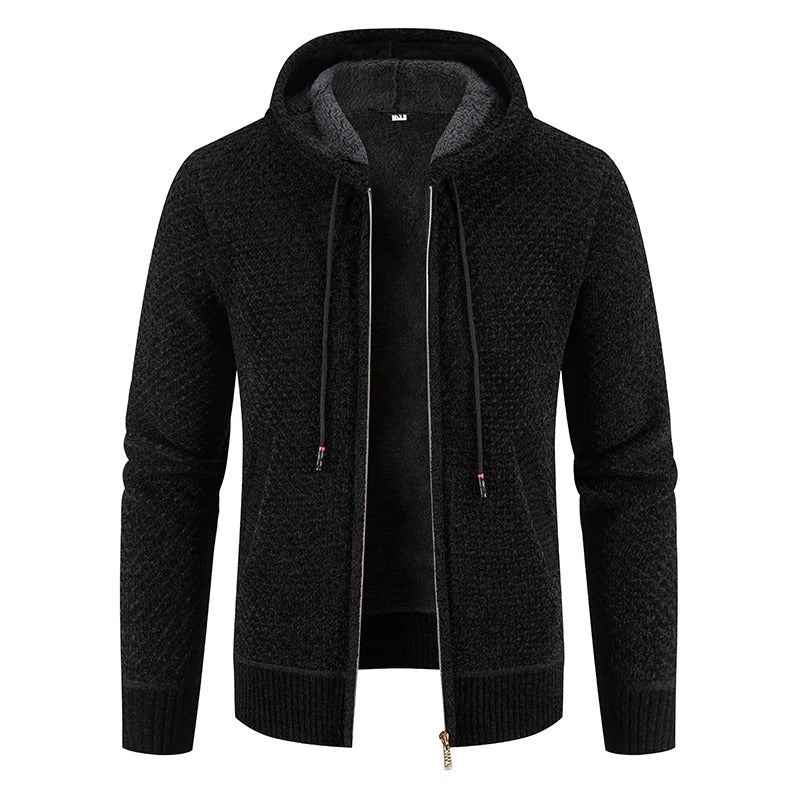 Gents Jacket - Stijlvolle gebreid vest met capuchon en fleece voering voor mannen