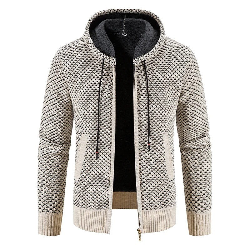 Gents Jacket - Stijlvolle gebreid vest met capuchon en fleece voering voor mannen