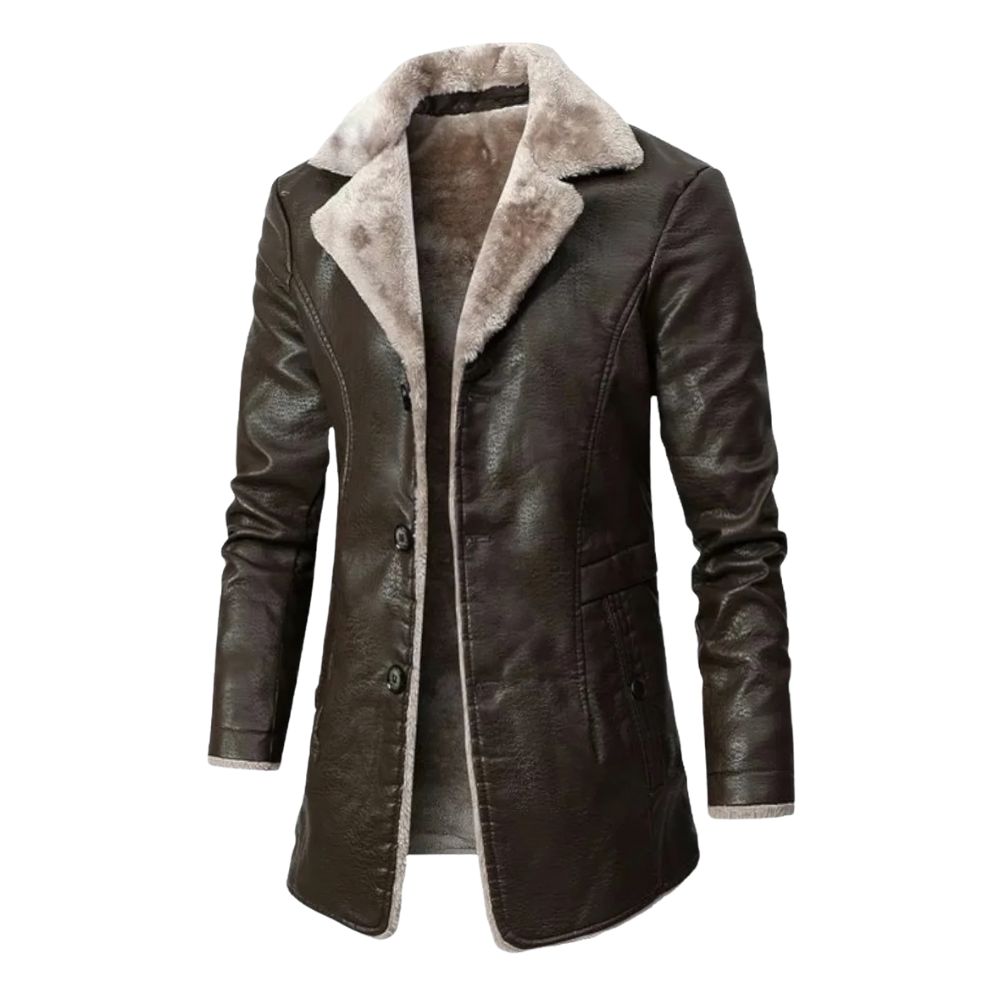 Giorgio Jacket - Lange leren jas met sherpa fleece voering voor mannen