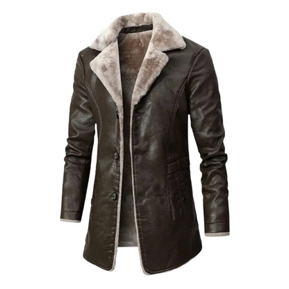 Giorgio Jacket - Lange leren jas met sherpa fleece voering voor mannen