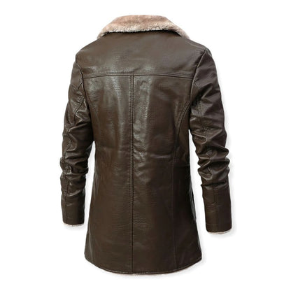 Giorgio Jacket - Lange leren jas met sherpa fleece voering voor mannen