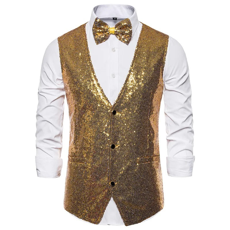 Glam Gilet - Party Glitter heren gilet voor de feestdagen