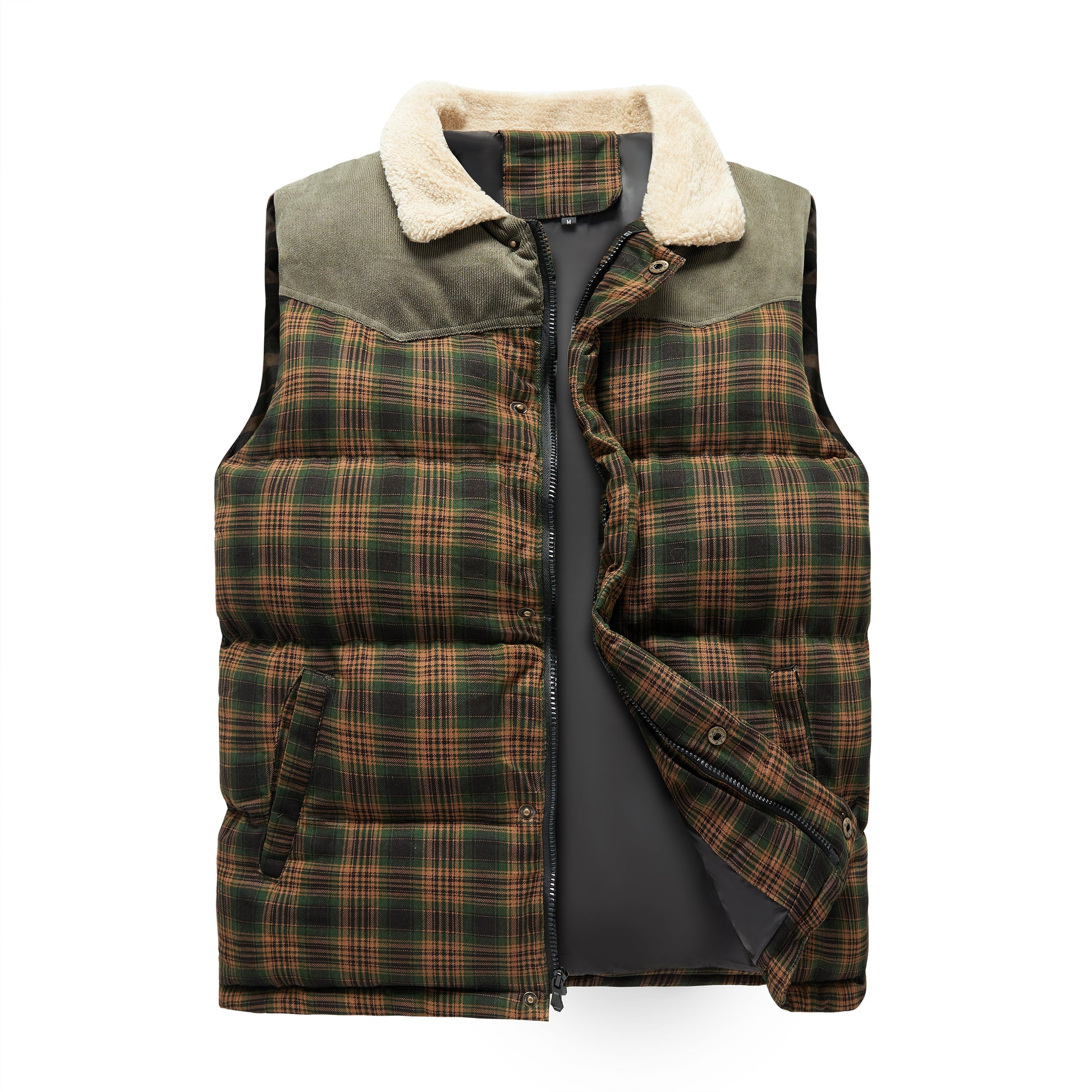 Luca Belloni Bodywamer - Plaid gilet met fleece kraag voor heren