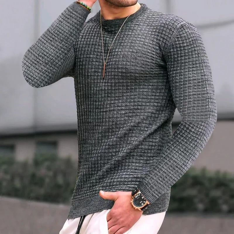 Maximus Sweater - Stijlvolle Casual geruite trui met ronde hals voor mannen, MuscleFit