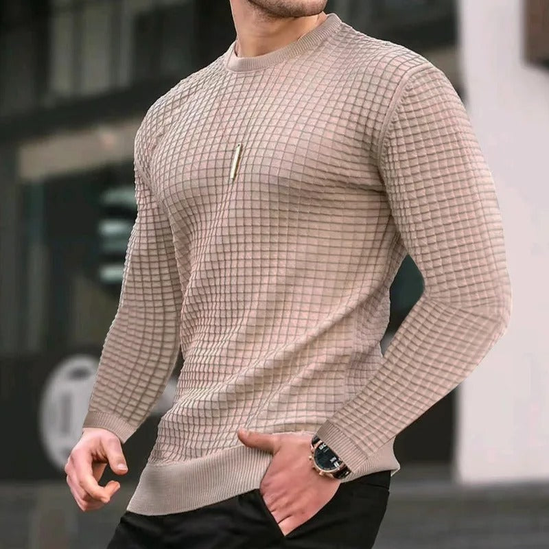 Maximus Sweater - Stijlvolle Casual geruite trui met ronde hals voor mannen, MuscleFit