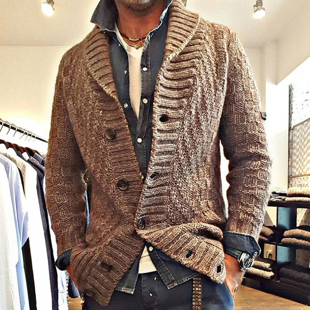 Mens vintage lapel knit cardigan jacket