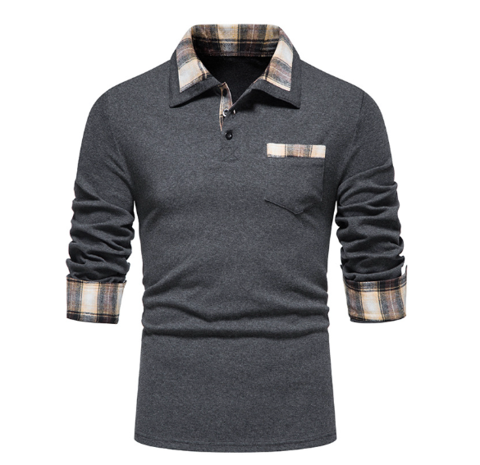 Tommy Polo - Longsleeve polo met patchwork kraag voor heren