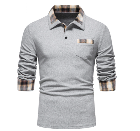 Tommy Polo - Longsleeve polo met patchwork kraag voor heren