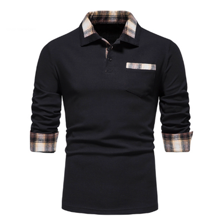 Tommy Polo - Longsleeve polo met patchwork kraag voor heren