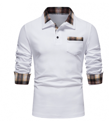 Tommy Polo - Longsleeve polo met patchwork kraag voor heren